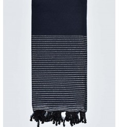 Jeté bleu nuit au fil lurex argenté Fouta Tunisia - 1