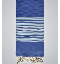 jeté arabesque bleu foncé et vert d'eau Fouta Tunisia - 1