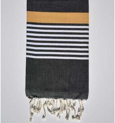 Serviette de plage arthur gris noir avec rayures blanche et jaune vénitien