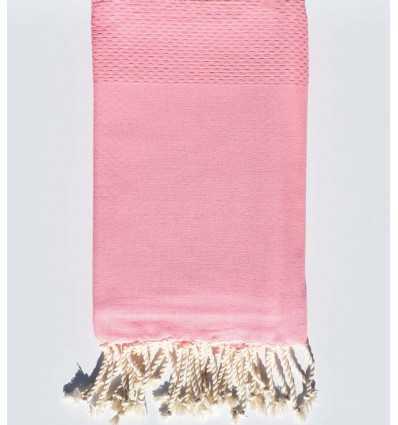 Serviette de plage nid d'abeille unie rose dragée moyen