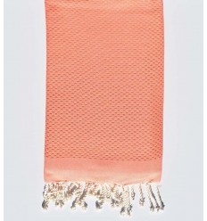 Serviette de plage unie rose corail clair Fouta Tunisia - 1