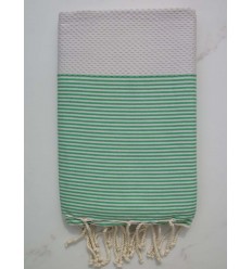 FOUTA NID D'ABEILLE gris clair rayée vert gazon 