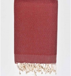 Serviette de plage nid d'abeille unie rouge bourgogne  - 1