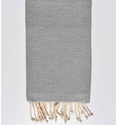 Serviette de plage unie gris acier Fouta Tunisia - 1