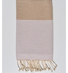 Serviette de plage Nid d'abeille beige Fouta Tunisia - 1