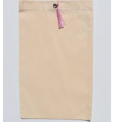 Pochette fouta beige clair nœud pompon rose dragée Fouta Tunisia - 1